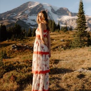 Cocolilys: Floral Red and White Maxi Dress